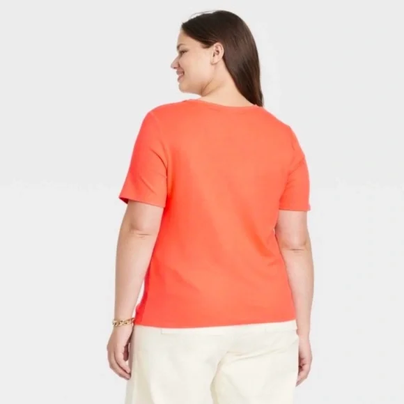 AVA & VIV Ribbed Cutout Top Coral Orange Short Sleeve Casual Shirt 4X - Picture 3 of 13